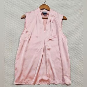 Liz Claiborne Career Blush Pink Satin V-Neck Sleeveless‎ Blouse Size L